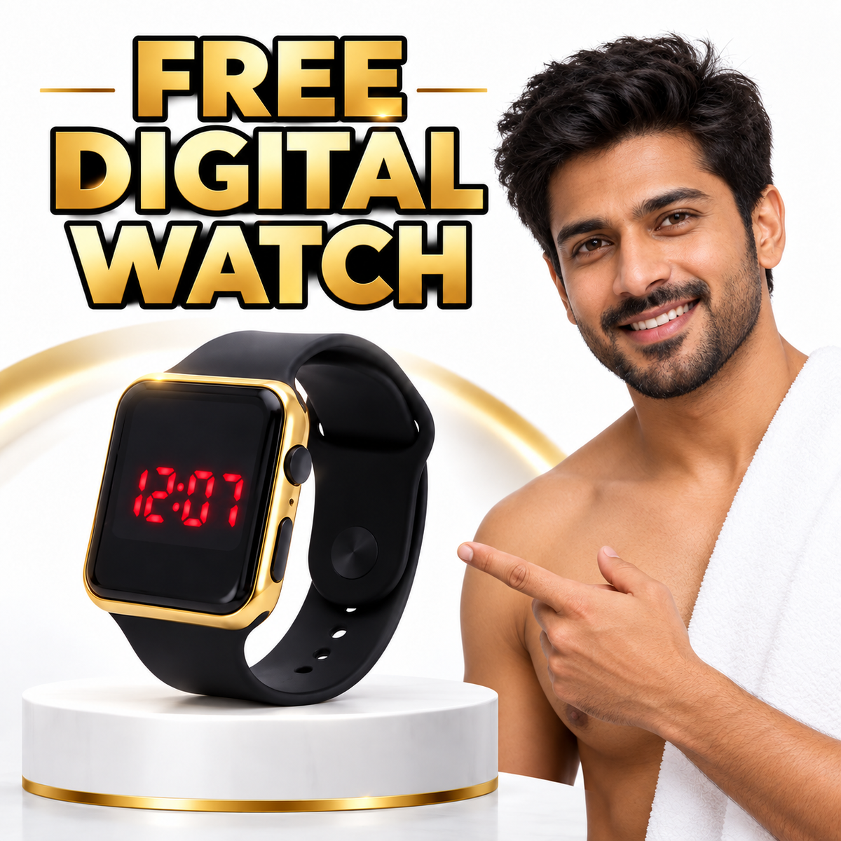 Stylish Golden Rechargeable Trimmer with Free Digital Watch