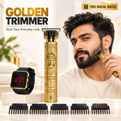Stylish Golden Rechargeable Trimmer with Free Digital Watch
